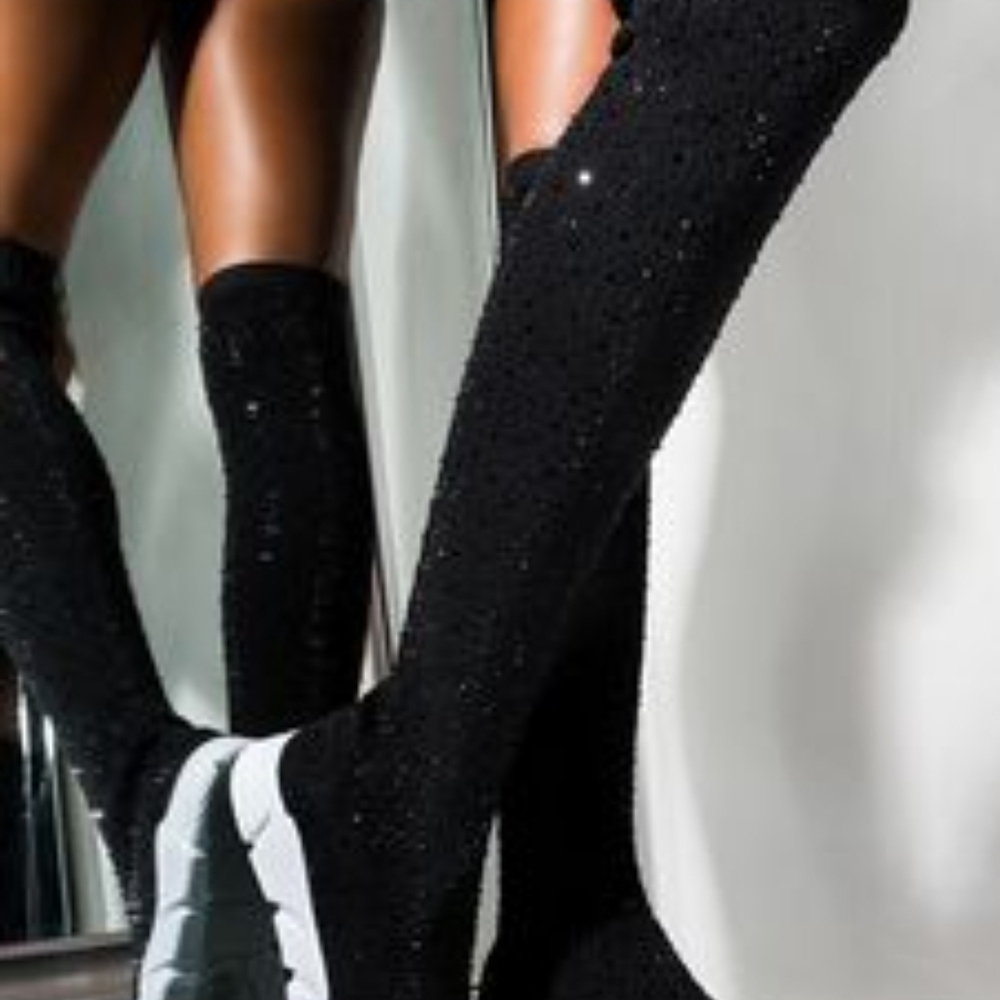 Akira Black Sparkly Over-the-Knee Shoes